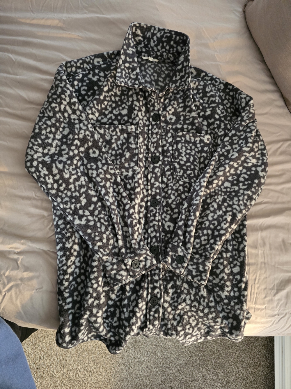 Maurices Black & White Leopard Print Teddy Shacket